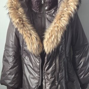 Mackage Brown Puffer Jacket with Fur Trim